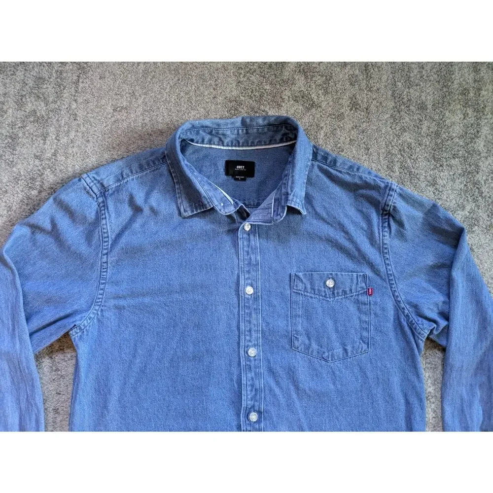 Vintage OBEY Long Sleeve Button Down Chambray Shirt - Large - Picture 11 of 15